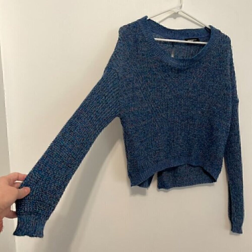 Express Cable Knit Split Back Pullover Sweater Bl… - image 8